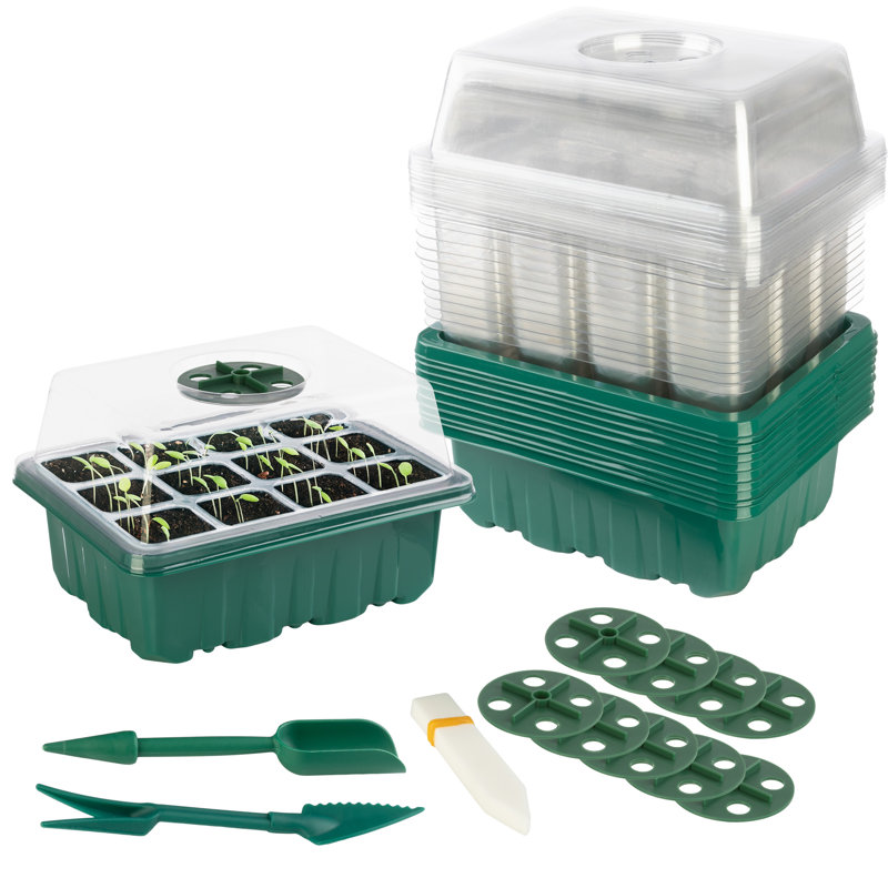Green Plastic Seed Starter Tray Kit with Humidity Dome