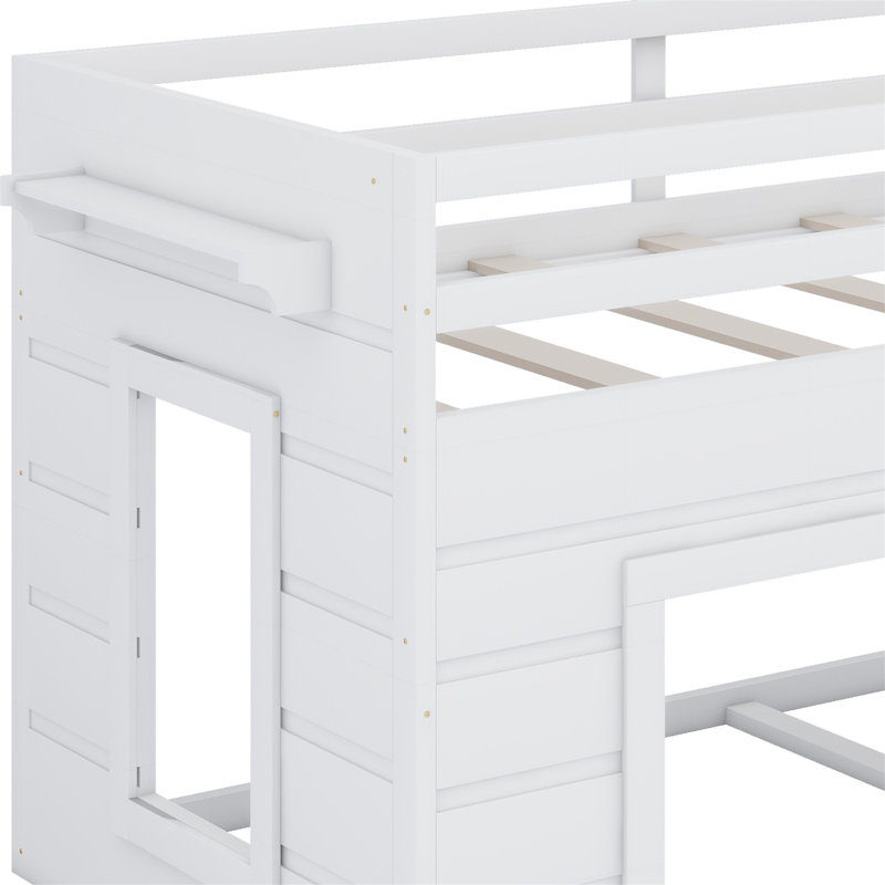 Lit mezzanine avec tiroirs et tablette, Blanc