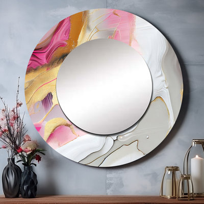 Pink And Gold Marble Abstract I - Abstract Marble Round Mirror Wall Decor_MTMIR56195
