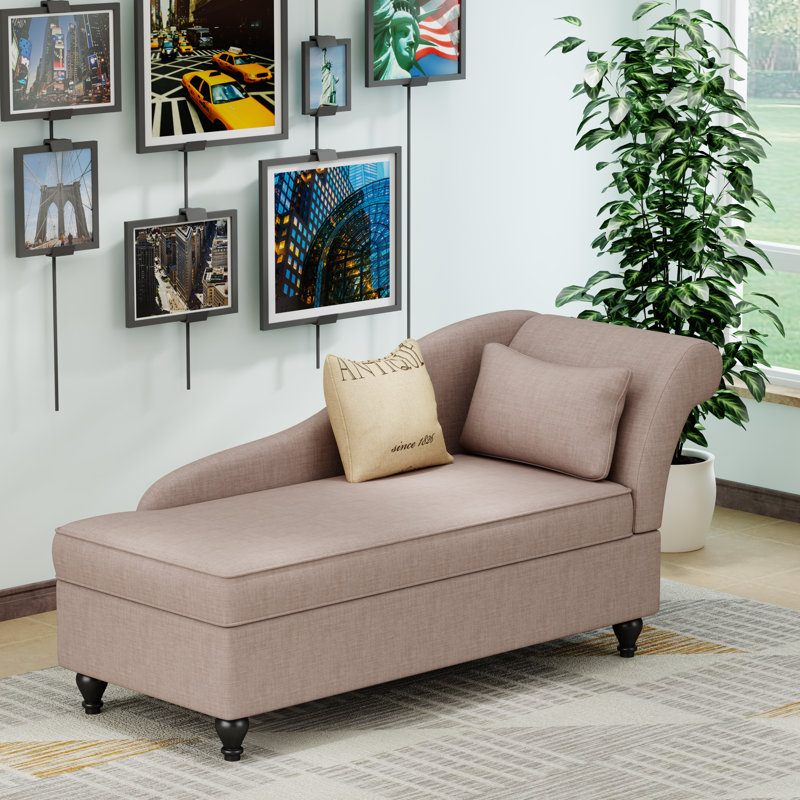Minerva Upholstered Chaise Lounge, Brown Linen Blend