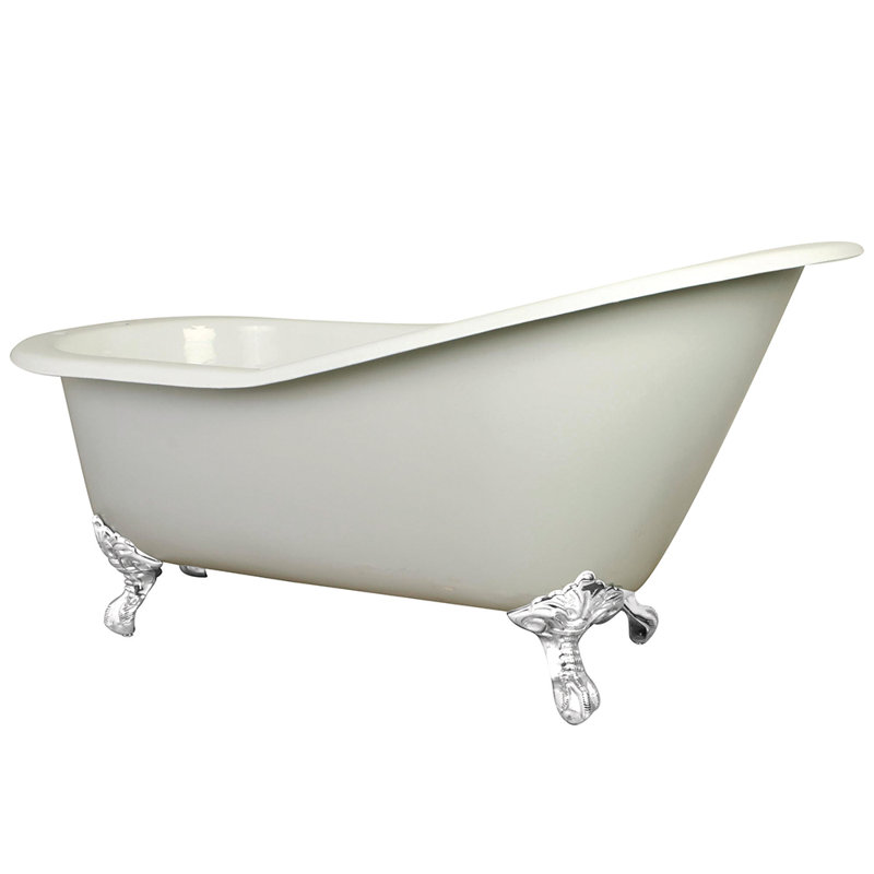 Kingston Brass Aqua Eden 61-Inch Cast Iron Oval Single Slipper Clawfoot Tub (7-Inch Faucet Drillings), White