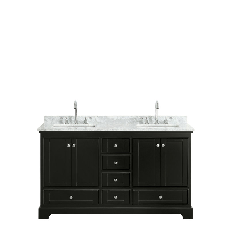 Ensemble de meuble-lavabo double 60 po Deborah, Espresso foncé, Chrome poli