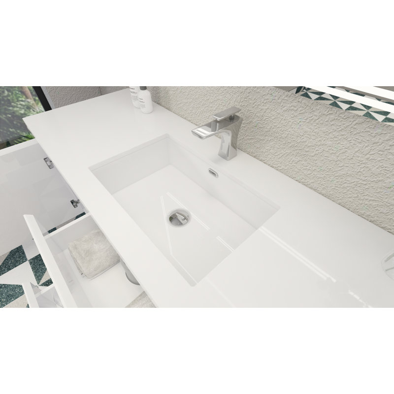 59'' Single Bathroom Vanity with Acrylic Top, Hight Gloss White