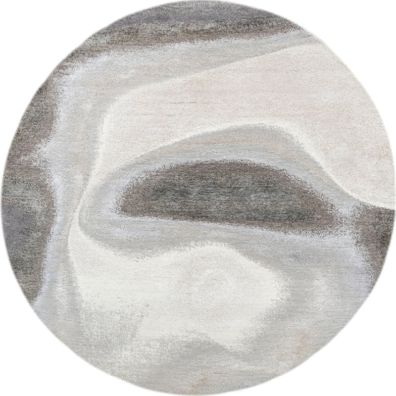 Handmade Silk and Wool Area Rug, Round 6'