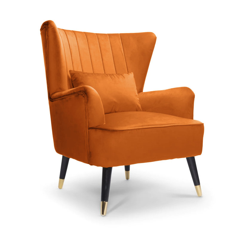 Nettey Upholstered Wingback Chair, Orange, Velvet