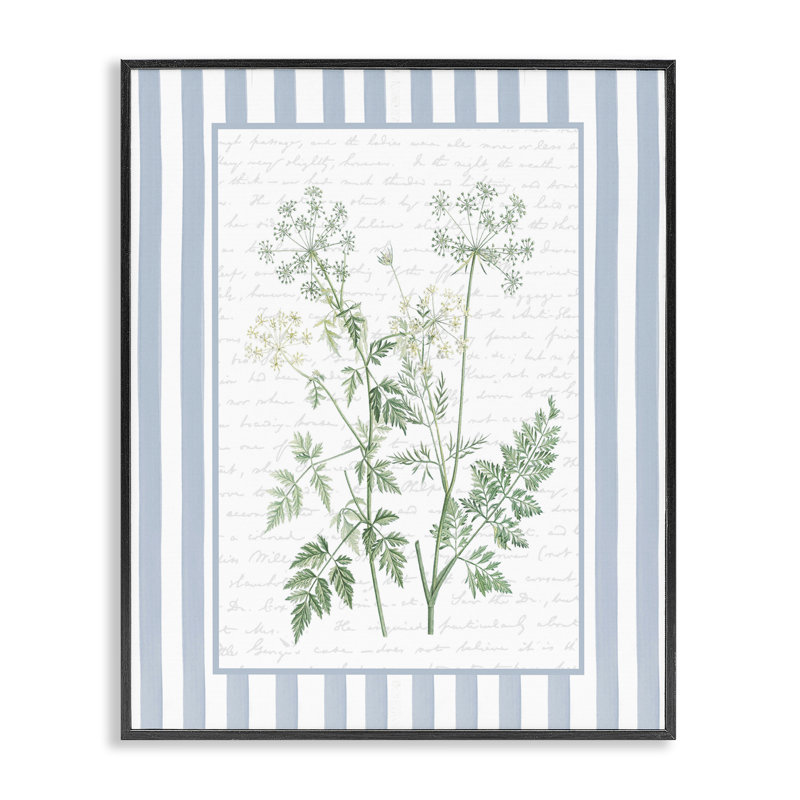 Herbes sauvages sur rayures bleues, giclée encadrée, design par lettré et doublé, H 20 po x l 16 po