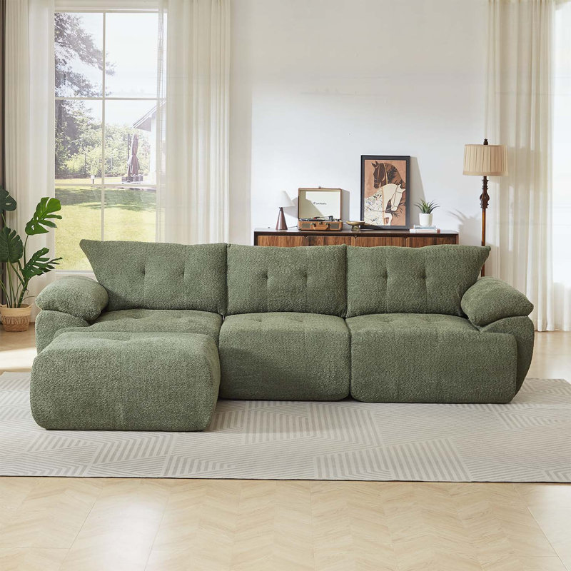 Grand canapé moderne 115 po 3 places avec revêtement en chenille et dossier incurvé en corne pour le salon, la chambre à coucher et le bureau