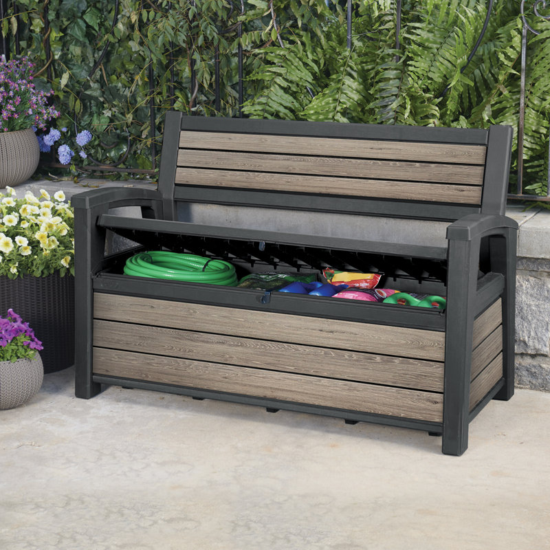 Keter Eden Bench Outdoor Storage Box, Signature Ashwood