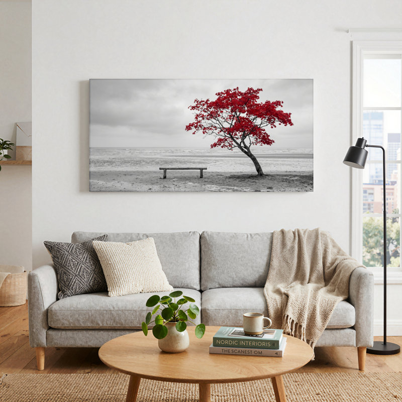 Ensemble de 1 tableau sur toile Arbre rouge, 32“W x 16”H, Wrapped Canvas