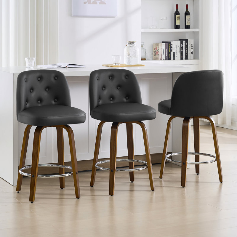 Tabouret pivotant rembourré, Noir, noir, noir, noir, 2, Tabouret de comptoir (siège d'une hauteur de 26 p