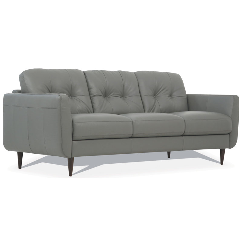 Bove 83" Genuine Leather Flared Arm Sofa, Light Grey Faux Leather