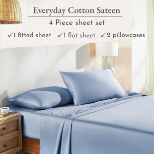 Soft 100% Cotton Sheets Bed Sheet Set With Deep Pockets, Sheets Set With Sateen Weave, Cooling Sheets (blue Hydrangea)