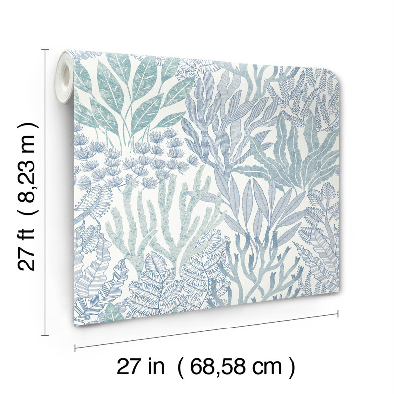 Coral Leaves Wallpaper Roll, Blue & Aqua