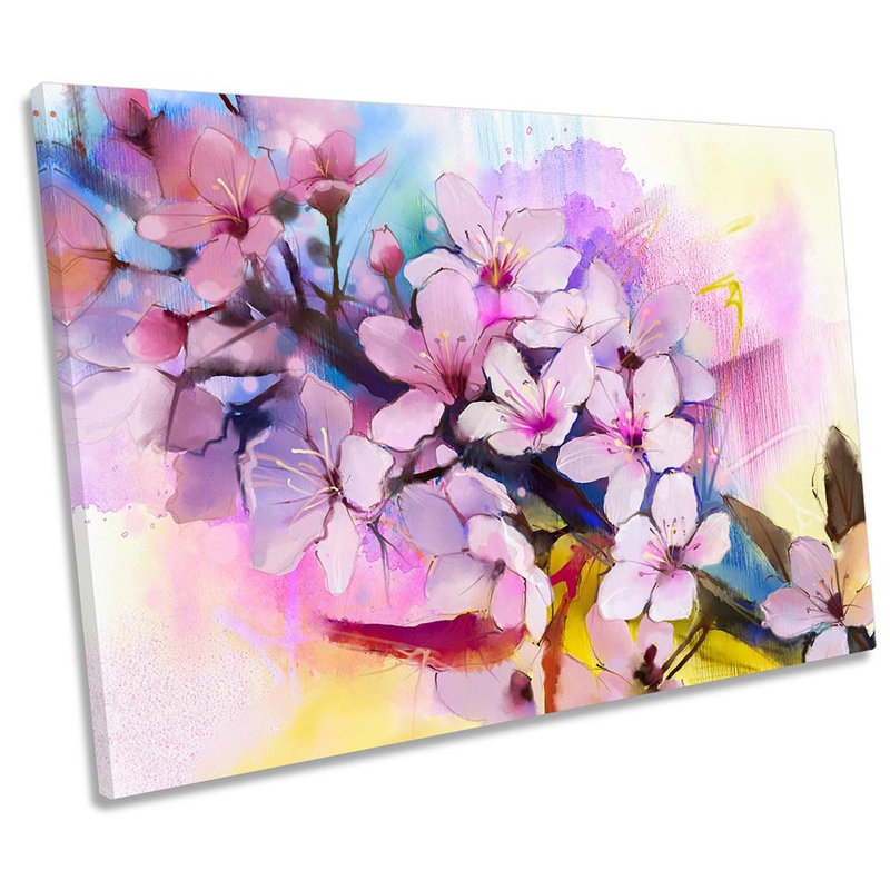 Pink Flowers Floral Blossom - Wrapped Canvas Print, 61cm H x 91.4cm W x 4cm D