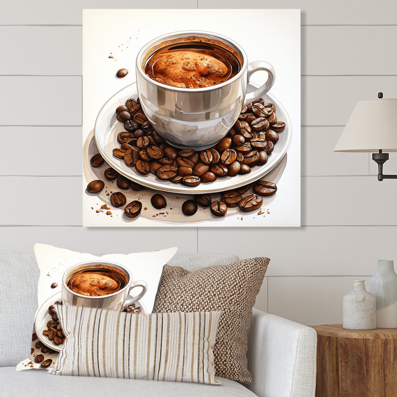 «Brown Coffee Cup Temptation I», art mural en métal café, H 16 po x l 16 po x P 1 po