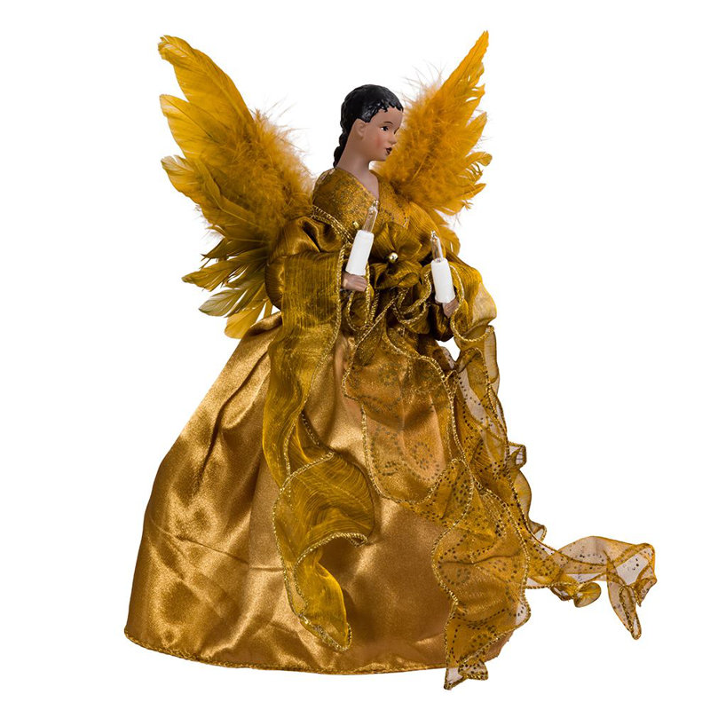 Kurt Adler Lighted Christmas Tree Treetop, 10-Lights, African American Angel, Gold, 13in