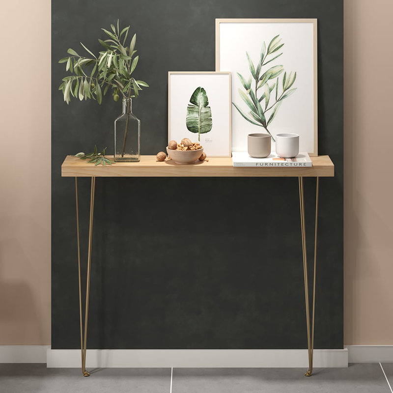 Console rectangulaire 39,4 po avec plateau en bois et pieds en épingle