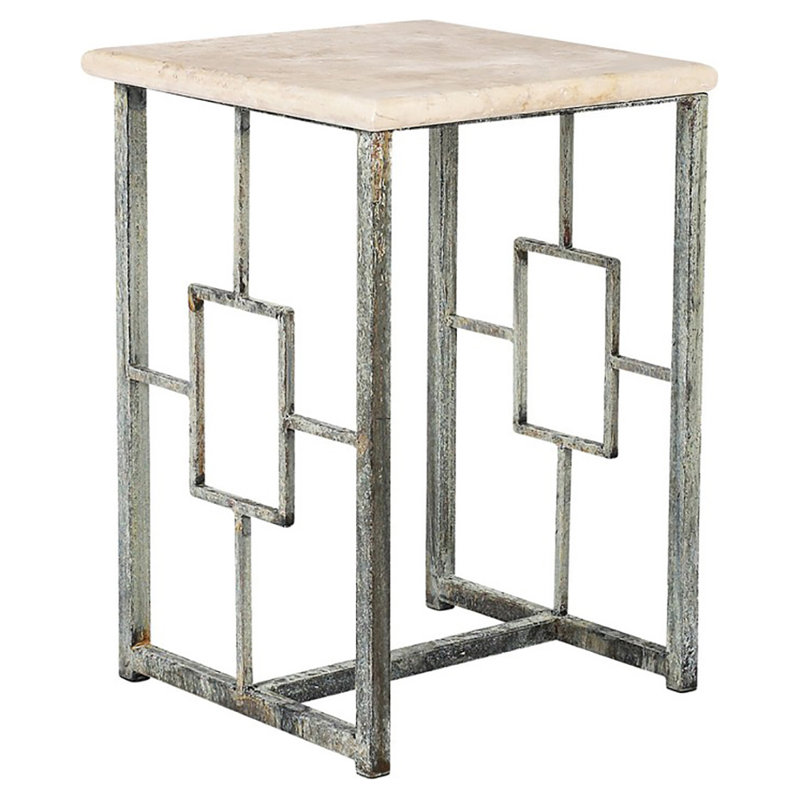 Plaza Sled End Table, Deep Ocean, Light Travertine
