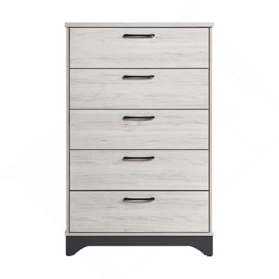 Commode de chambre contemporaine à 2 tiroirs en chêne blanc et gris à 5 tiroirs avec 1 tiroir