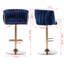 De 2 tabourets réglables en hauteur, velours bleu marine, pieds dorés, repose-pieds et base, velours mécanique 2 pièces et mécanisme