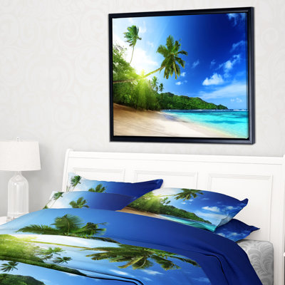 «Sunset Beach with Palm», reproduction de photo sur métal