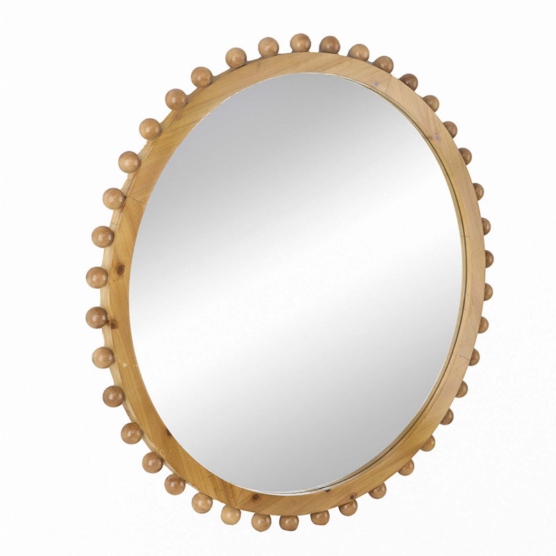 34"Wood Round Mirror,Circle Wall Mirror