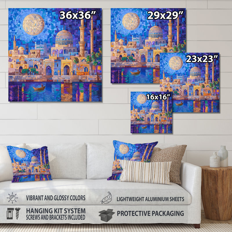 Baghdad Nights pendant le Ramadan II - Art mural en métal, impression traditionnelle en métal, H 29 po x l 29 po x P 0,84 po