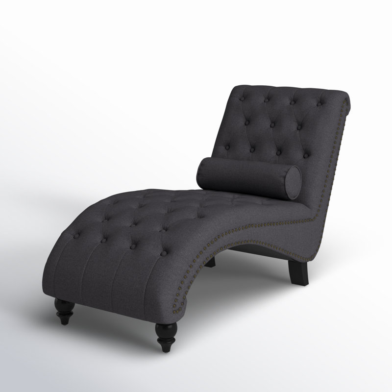 Ameerat Upholstered Chaise Lounge, Dark Gray Linen