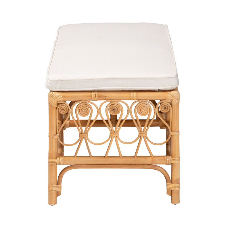 Banc naturel bohème rectangulaire avec mousse amovible - Coussin en tissu rembourré, conception ajourée et ornements géométriques enroulés, largeur 47,52 po, profondeur 17,9 po, hauteur 18,33 po, rembourrage 18,54 lb