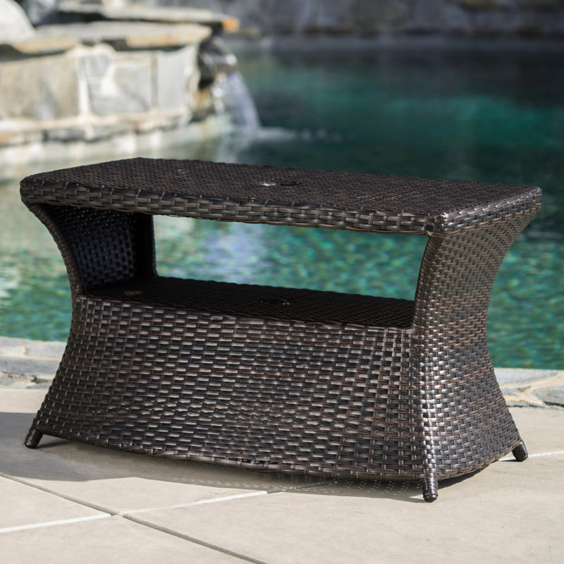 Table d'appoint d'extérieur Chaise Lounge, en fer, assez de tablettes, 22 po x 34 po 19,5 po, café et fer, porte-parapluie, finition