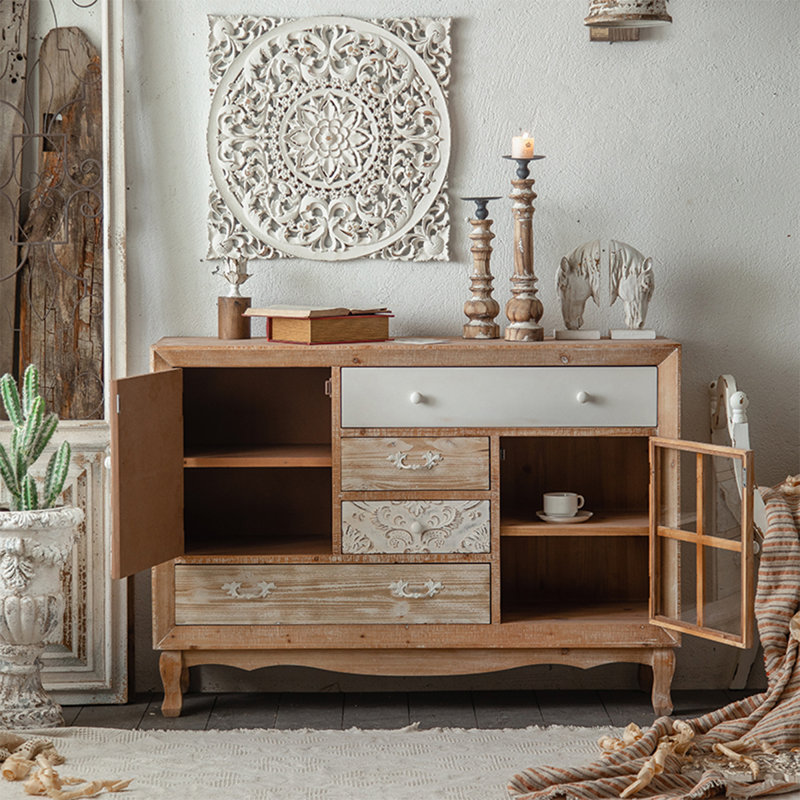 Brown+White Solid + Manufactured Wood Sideboard