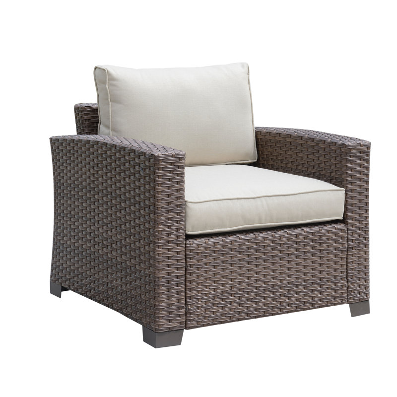 Chaise de patio avec coussins Layla-Jane, Ivoire, Marron