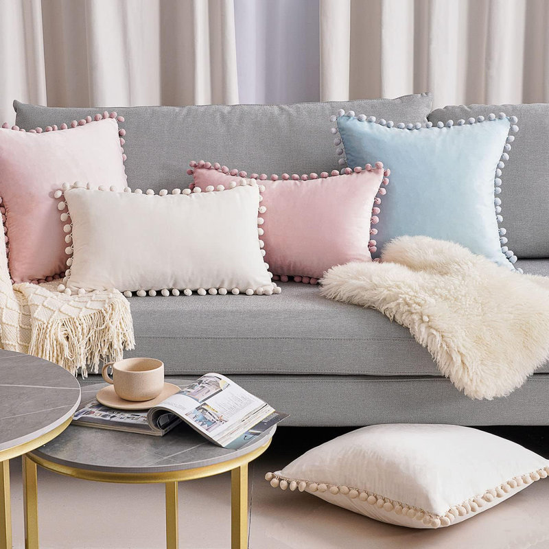 Pack Of 2 Decorative Pillow Covers 16X16 Inches Cream Velvet Throw Pillow Covers, Pink