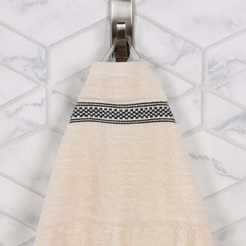 Zero Twist Cotton Ribbed Modern Geometric Border Soft Highly-Absorbent Bath Sheet Set, Ivory