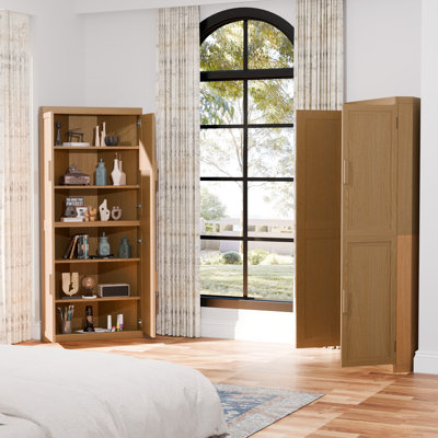 Ensemble de 4 armoires d'appoint en coin en bois naturel avec portes et rangement peu encombrant P 16 po x l 31 po x H 72 po