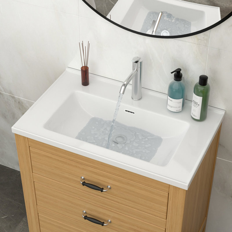 Lavabo de meuble-lavabo rectangulaire 32 po x 20 po, blanc, 1 trou de robinet, trop-plein, teinture, faible absorption d'eau, surface lisse acide, espace pour l'évier personnel avec finition, articles, conception pratique