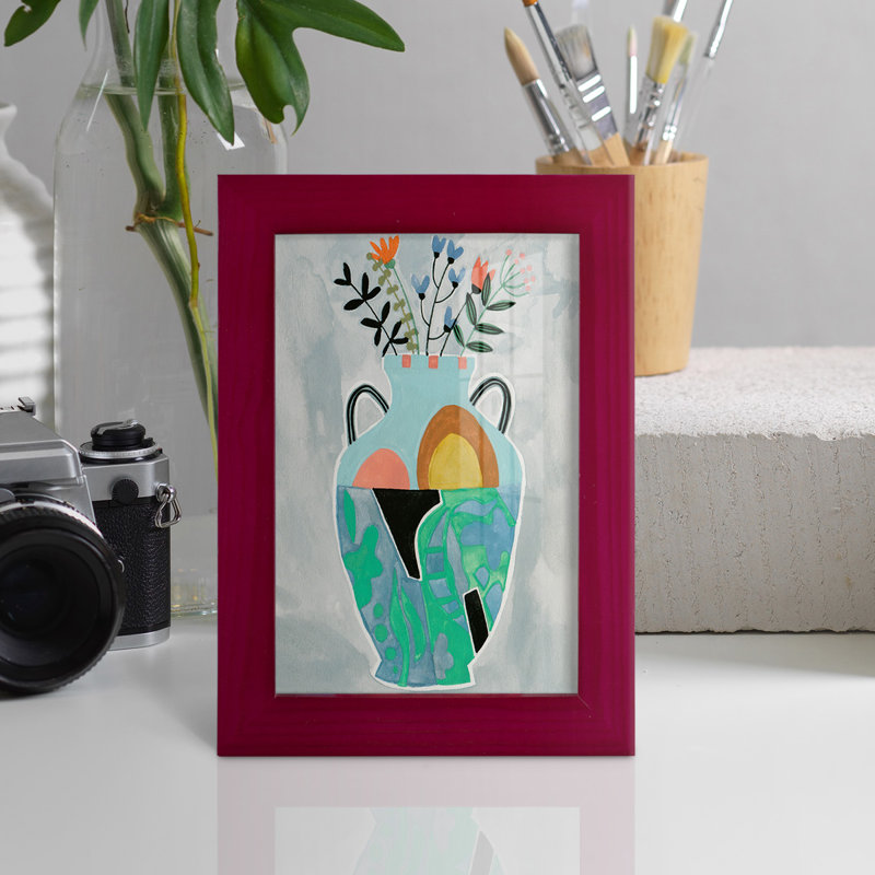 Blayze Collage Vase IV, encadré sur papier, Rouge, H 9 po x l 7 po x P 1 po