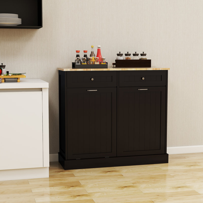 Armoire à ordures inclinable à deux tiroirs et à deux compartiments - Noir