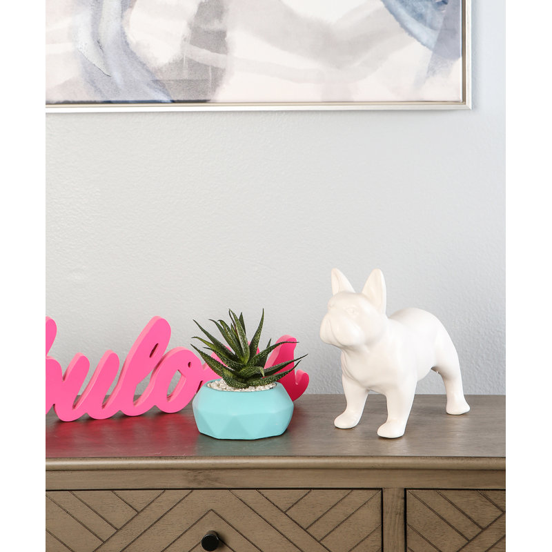 Figurine Rideau, Blanc mat, H 7,87 po x l 9,84 po x P 4,13 po, Bouledogue