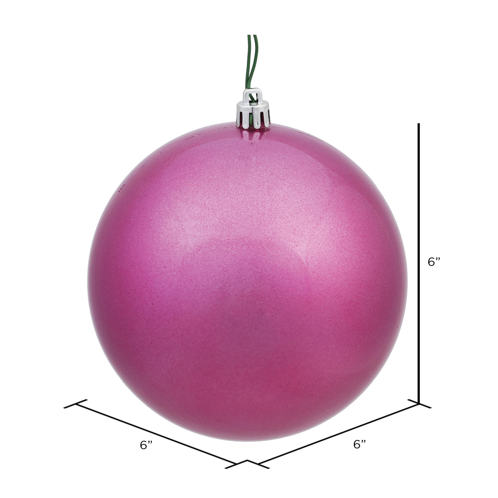 Christmas Ball Ornament, 6" H x 6" W x 6" D, Pink