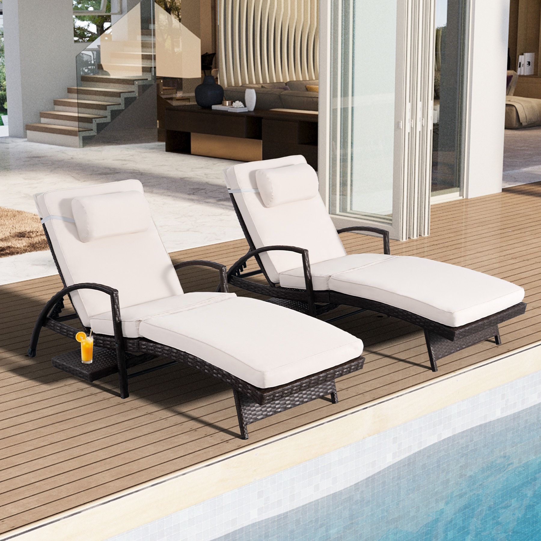 Latitude Run® 2 Piece Outdoor Wicker Chaise Lounge Set, Weather ...