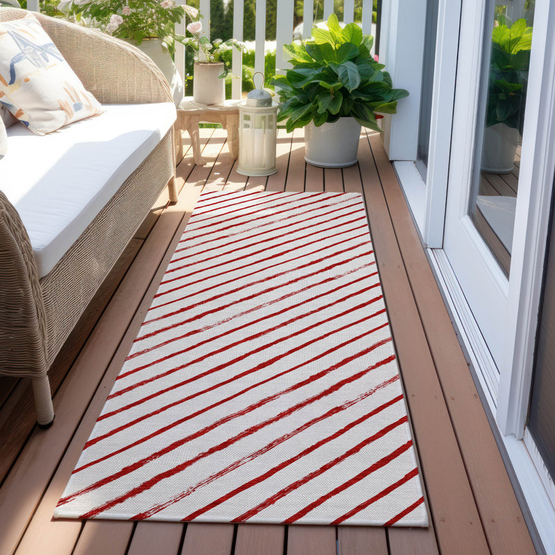 Machine Washable Indoor/Outdoor Christmas Striped Xhevrie Red Rug, Runner 2'3" x 7'6"