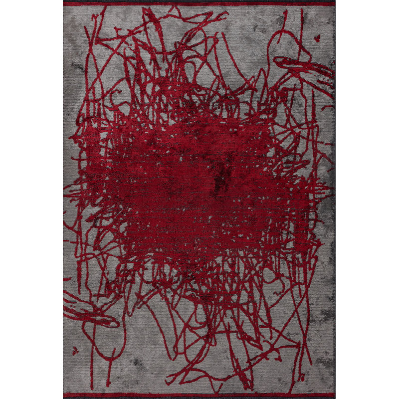 Rapture Gray/Red Abstract Luxury Area Rug, Rectangle 7'10" x 11'2"