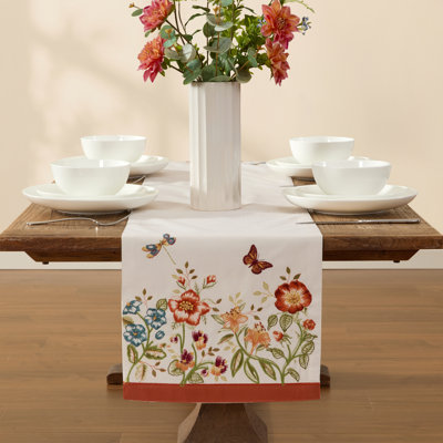 Lenox Butterfly Meadow Fall Embroidered Table Runner, Multicolor - 14"W x 72"L