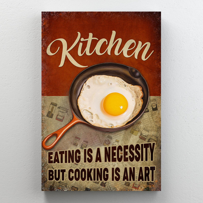 Cuisine - «Cook Is An Art», toile tendue - décor de cuisine, beige, noir et rouge, H 36 po x l 24 po x P 2 po