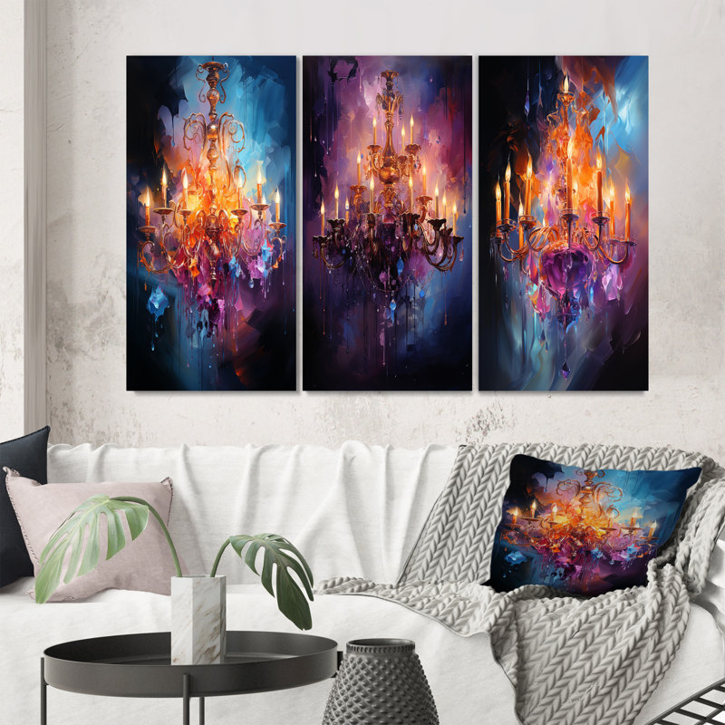 «Chandelier Energetic Fusion», 3 pièces sur toile, Toile tendue, H 20 po x l 36 po