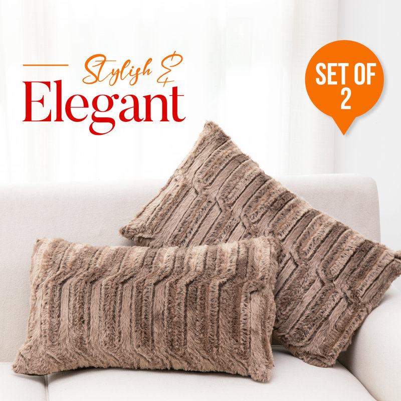 Luxurious Marble Chocolate Faux Fur Rectangular Throw Pillow Set