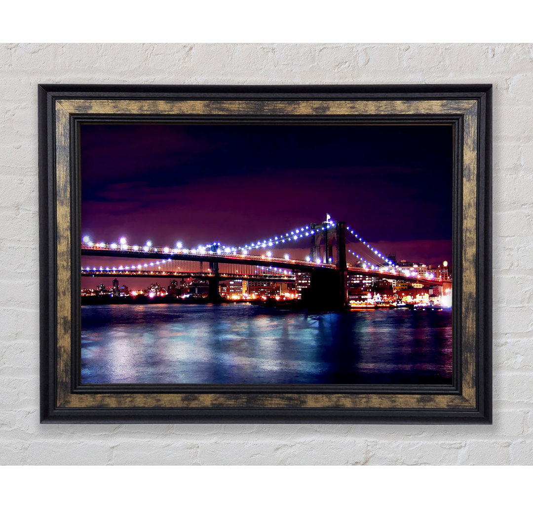 Brooklyn Bridge Lights By The Water - Einzelne Bilderrahmen Kunstdrucke