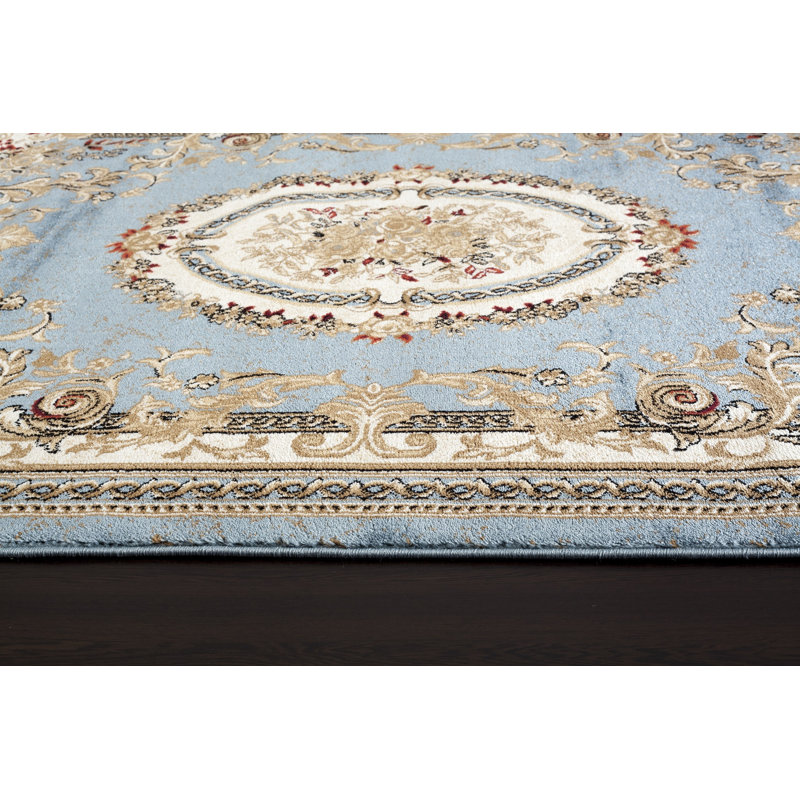 Bleu oriental/Tapis décoratif brun, Rectangle 9 pi 2 po x 12 pi 6 po