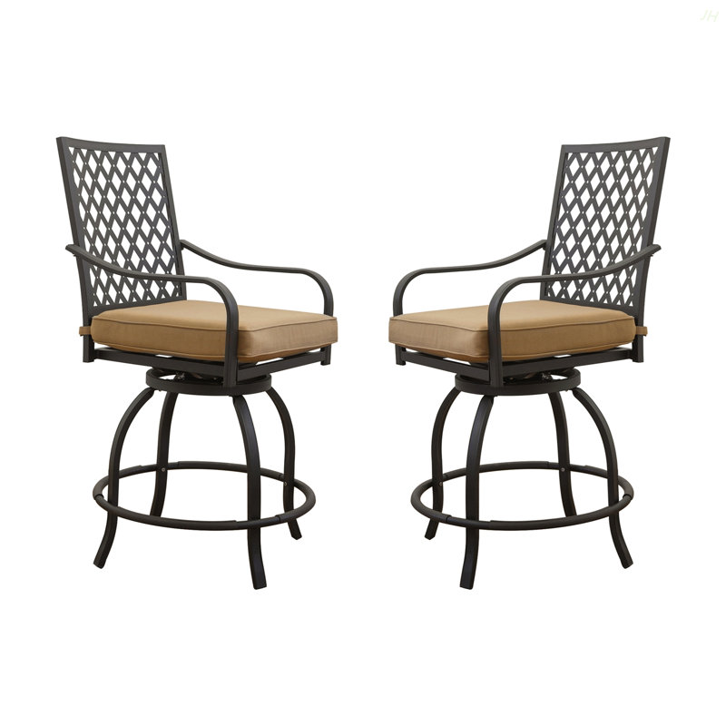 Outdoor Living Pivote les tabourets de bar, l'ensemble bistro extérieur pour la terrasse du jardin, les chaises hautes de bar avec coussin de siège, le kaki (2 chaises)